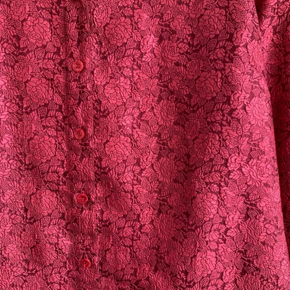 Avenue Women's Pink Button Up Top Size 14/16 Damask Floral Print Long Sleeves - Picture 2 of 5